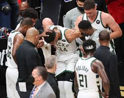 Playoffs giannis antetokounmpo became the 3rd player in nba history to average at least 25 ppg, 10 rpg, 5 apg, 1 bpg and 1 spg in a season. Bucks Giannis Antetokounmpo Won T Play In Game 5 Against Hawks