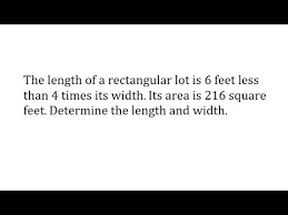 Quadratic Formula App Find The Length And Width Of A Rectangle Given The Area Youtube