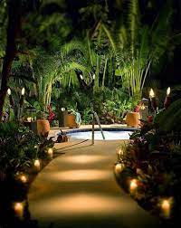 Pin By Ticiana Marianetti On Backyard Romantic Backyard Tropical Pool Landscaping Garden Lighting Design