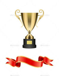 Gold Trophy Cup With Red Ribbon Vector Decoration Red Ribbon Trophy Cup Ornamental Vector