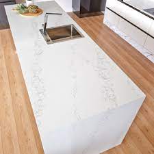 White background with sporadic black veins. Quartz South Florida Quartz Fabrication Quartz Countertops