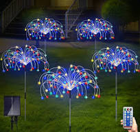 Solar Garden Lights, Outdoor Firework Lights, 5 Pack 120 LED Decorative  Stake with Remote, 8 Modes DIY Landscape Light Waterproof Lamps for Walkway  ...