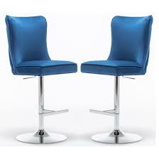 Blue fabric bar stool (set of 2) by carnegy avenue (3) eastvale 30 metal bar stool in antique turquoise. Belkon Blue Velvet Upholstered Gas Lift Bar Chairs In Pair Sale