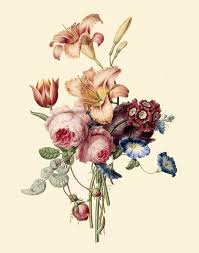 Antique Bouquet Of Peonies Pink Roses Fleur De Lys Lilies Etsy Vintage Flower Prints Antique Bouquet Peony Illustration