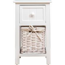 It is made of solid wood with a glossy finish. Cherry Tree Furniture Wood White Bedside Table With Drawer 1 Wicker Basket Storage Bf018white