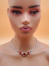 vintage JC John Candice silver tone chain necklace with gold tone accents  and 3 red stones