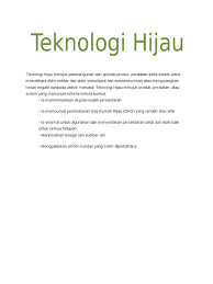 Teknologi hijau di era globalisasi. Teknologi Hijau
