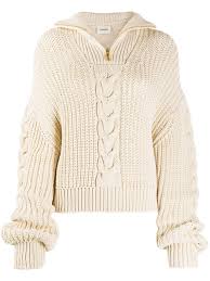 Free shipping and returns on nanushka lamee henley sweater at nordstrom.com. Nanushka Women S Eria Cable Knit Cotton Blend Cropped Sweater In Neutrals Modesens