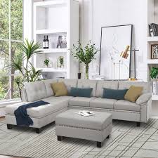 See more ideas about nailhead sofa, sectional, sectional sofa. Red Barrel Studio Trexm Sectional Sofa Set With Chaise Lounge And Storage Ottoman Nail Head Detail Grey Wayfair