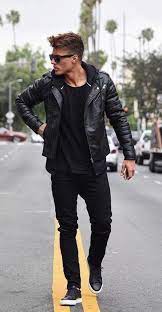 Casual Street Wear In A Monochrome All Black Combo With Black Leather Jacket Black Hoodie Jacket B Stylish Men Casual Sneakers Outfit Men Casual Leather Jacket