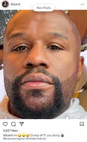 His hair looks like it's going to transform into optimus prime this motherfucker's hand is so big it probably got swollen from the amount of times he poked it with his hair this sharp af. 50 Cent Roasts Floyd Mayweather For Getting Beard Transplant Urban Islandz