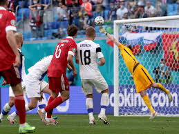 Russia's aleksei miranchuk celebrates his goal with coach stanislav cherchesov during the euro 2020 clash against finland. Iemz4rvhlls1fm