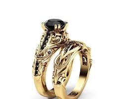 Image of Black diamond yellow gold setting ring