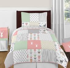 Coral bedding from crane & canopy. Woodsy Coral Mint And Grey Twin Bedding Collection