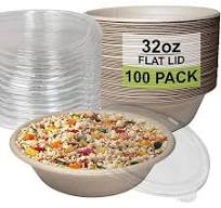 [100 Pack] 32 oz Round Disposable Compostable Paper Bowls with Lids Heavy-Duty, Eco-Friendly Natural Bagasse Unbleached, Heat Resistant, 100% ...