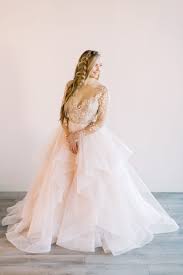 Hayleypaige Blush Lorelei Long Sleeve Ball Gown With Layered Horsehair Trim Skirt Long Sleeve Ball Gowns Wedding Guest Dress Wedding Dresses