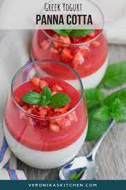 Greek Yogurt Panna Cotta With Strawberry Sauce Recipe Strawberry Sauce Greek Yogurt Baked Dessert Recipes
