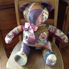 Crazy Quilt Embroidered Teddy Bear By My Mother Teddy Bear Sewing Pattern Bear Quilts Patchwork Bear