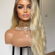 Ombre Blonde Wig, Black Roots Platinum Blonde Curly Wig, Long Heat  Resistant Synthetic Wig