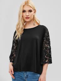 Black And White Tops For Ladies Three Quarter Sleeves Lace Panel Tee Black Affiliate Lace Sleeves Quarter Black Te Casual Tops For Women Ladies Tops Fashion Womens Clothing Tops