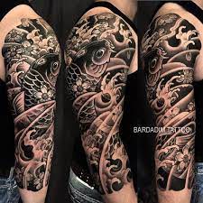 Japanese Sleeve Japanese Tattoo Black And Grey Japanese Sleeve Koi Sleeve Bestsleevetattoos Best Sleeve Tattoos Koi Tattoo Sleeve Half Sleeve Tattoo