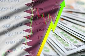 Qatar Flag And Chart Growing Us Dollar Position With A Fan Of