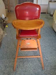 6s42 Vtg Thayer Wood Baby High Chair Red Vinyl Upholstered 39 Tall Excellent Baby High Chair High Chair Vintage High Chairs