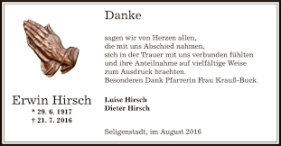 Traueranzeigen von Erwin Hirsch