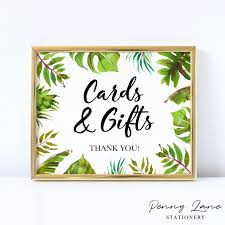 Tropical Greenery Cards And Gifts Baby Shower Table Sign Gift Table Signs Baby Shower Gift Bags Baby Shower Safari Theme