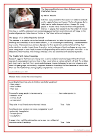 Social Media And Self Esteem Literacy Worksheets Media Literacy Self Esteem