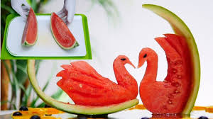 Swan On Slice Of Watermelon Fruit Carving Art Tutorial Fruit Salad Decoration Fruit And Vegetable Carving Fruit Carving