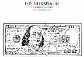 Mr Nussbaum United States 100 Bill Coloring Benjamin Franklin