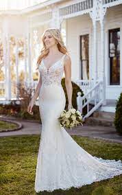 Strapless parisian silk chiffon gown with sweetheart neckline and ruffled skirt. Wedding Dresses Mermaid Wedding Gown With Plunging Neckline Martina Liana