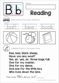Free Phonics Letter Of The Week B Letter Identification In Words And Nursery Rhyme Nursery Rhymes Kindergarten Rhyming Kindergarten Alphabet Phonics