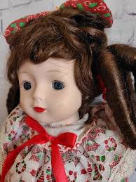 Vintage Porcelain 15'' Doll in Christmas Dress