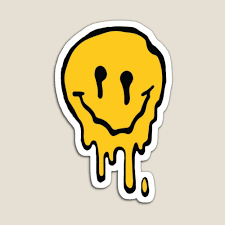 Idiota que trata de animar a la gente con sus estupideces Drippy Smiley Face Magnet By Imagilure In 2021 Face Stickers Tumblr Stickers Print Stickers