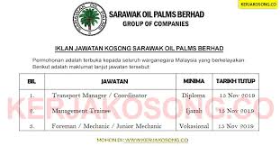 Perhatian kepada seluruh rakyat malaysia yang berminat dan berkelayakan untuk menyertai suruhanjaya pencegahan rasuah malaysia. Jawatan Kosong Sarawak Oil Palms Berhad