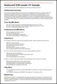 R&d team leader, it team leader, bpo team leader team leader: Restaurant Shift Leader Cv Example Myperfectcv