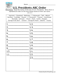 This page contains worksheets and activities for teaching students how to place words in alphabetical order. Second Half Presidents Alphabetical Order Worksheet Have Fun Teaching