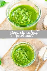 Spinach Walnut Pesto Is An Easy Spinach Pesto Recipe That Comes Together In Minutes With Only 5 Ingredients You Walnut Pesto Pesto With Walnuts Recipes Pesto