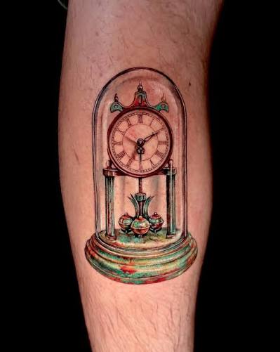 Time piece on the lower leg ⏳💐~ Book your next tattoo now. - - #tattooculture #floraltattoo #tattooinspiration #customink #tattoodesign