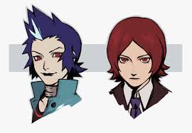 neekosiah, mishina eikichi, suou tatsuya, persona, persona 2, persona 2  tsumi, highres, 2boys, black jacket, black lips, blue hair, closed mouth,  cropped shoulders, jacket, jewelry, looking at viewer, makeup, male focus,  multicolored