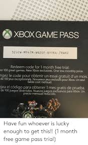 Juegos gratis a los usuarios gold xbox regalara 4 juegos este mes de septiembre 2015. Xboxgame Pass 32 J Cw M947m Wq2gf Qyyk4 7rqrz Redeem Code For 1 Month Free Trial Er 100 Great Games New Xbox Exclusives One Low Monthly Price Ngez Le Code