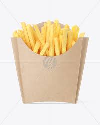Kraft Paper Medium Size French Fries Packaging Mockup Front View In Box Mockups On Yellow Images Object Mockups