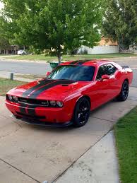 Dodge Challenger In Torred Red W Black Stripes Dodge Challenger Classic Cars Dodge