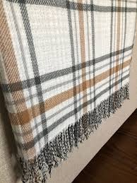 Black And White Throw Blanket With Tassels Beautiful Super Soft Pb Blanket Nwot Plaid Side Is Light Gray Dark Gray And Tan Opposite Side Is Black And White Throw Blanket Red Throw Blanket Blanket