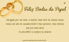 Estas bodas celebram um ano de casamento, ou seja, um ano de vida a dois. Mensagens De Aniversario Para Bodas De Papel Mensagem De Aniversario