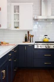 Navy Bottom Cabinets With Gold Hardware Kitchen Inspirations Kitchen Cabinets Makeover Kitchen Cabinetry