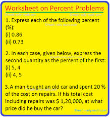 Suppose there are 150 students in class 10th. Worksheet On Percent Problems Questions On Application Of Percentage