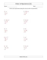 The Order Of Operations With Whole Numbers Two Steps G Math Worksheet Page 2 Order Of Operations Framed Words Math Worksheet